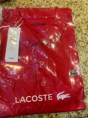 Lacoste Red Men's Polo with Green Crocodile Logo
